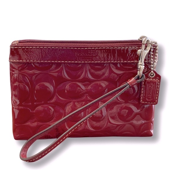 Coach Ruby Red Patent Leather Embossed C Wristlet - Picture 1 of 5